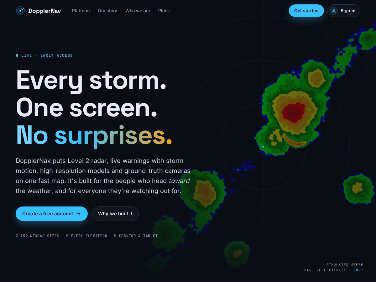 Landing-page snapshot of dopplernav.com