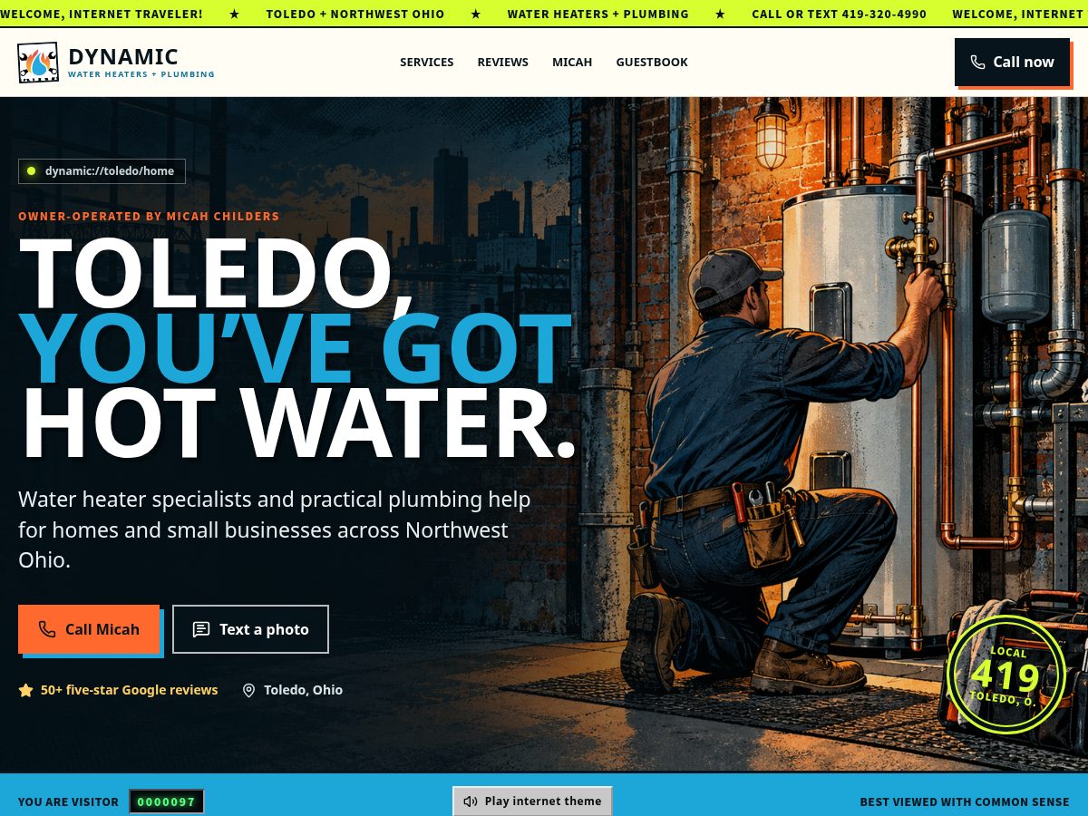 Landing-page snapshot of dynamicwaterheaters.com
