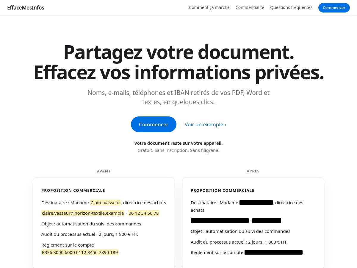 Landing-page snapshot of effacemesinfos.com