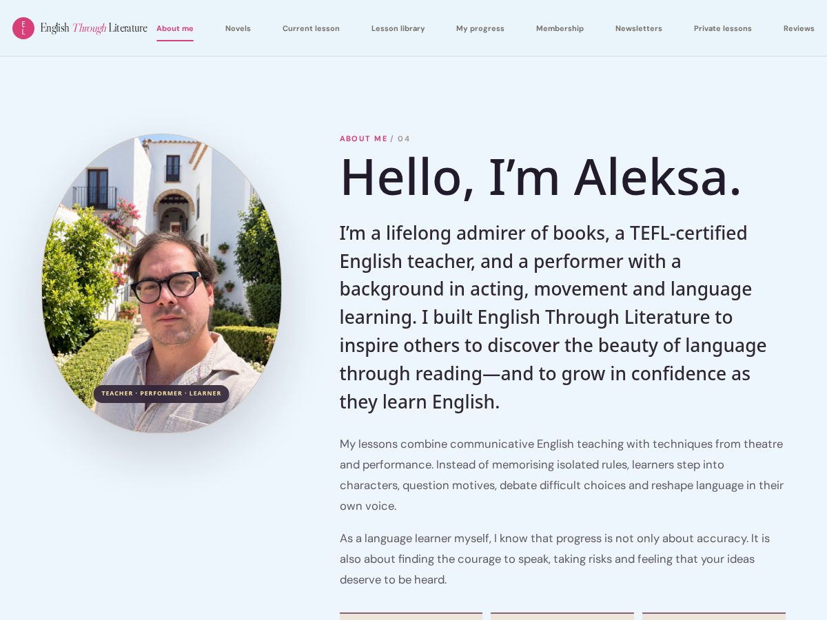 Landing-page snapshot of englishthroughliterature.org