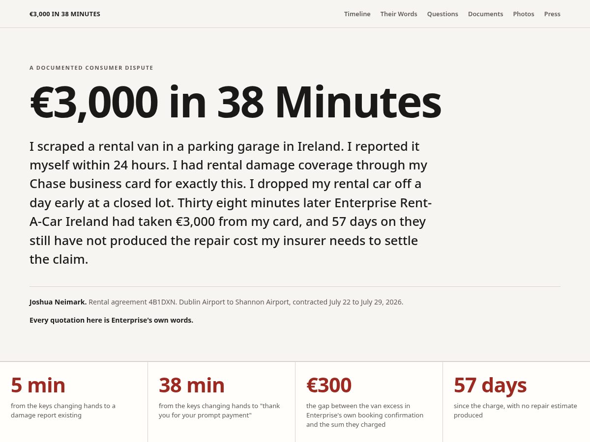 Landing-page snapshot of enterpriserentacarirelandtruth.com