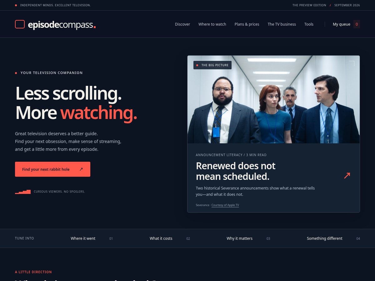 Landing-page snapshot of episodecompass.com
