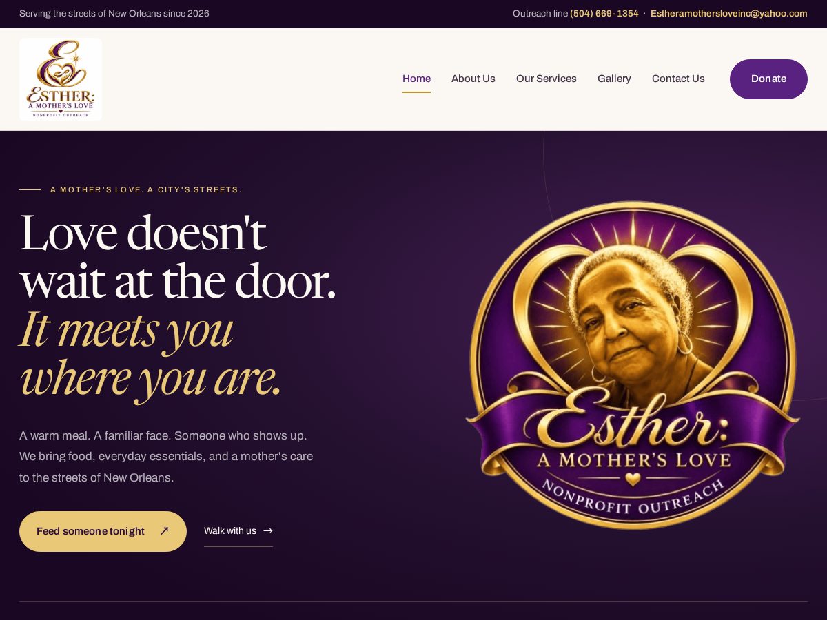 Landing-page snapshot of esthersloveoutreach.com