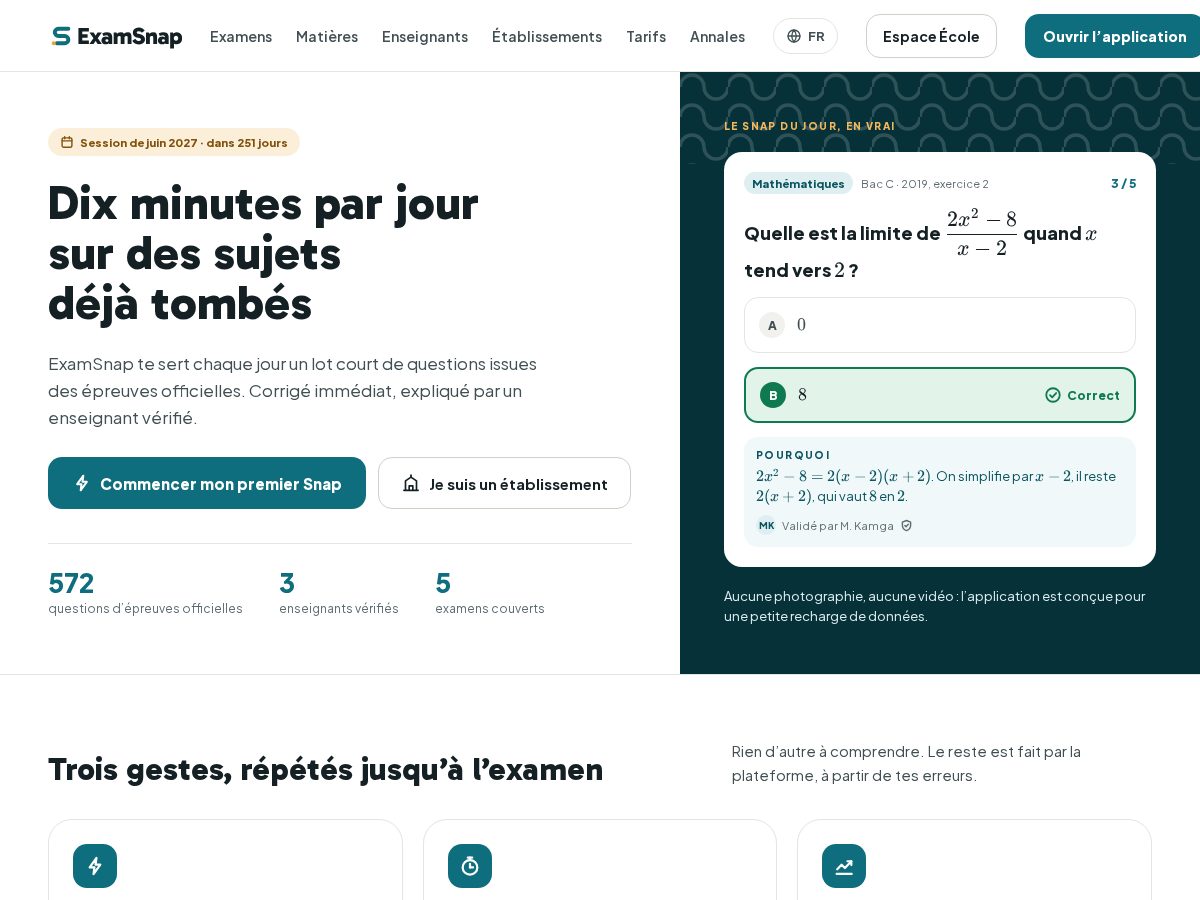 Landing-page snapshot of examsnap.click