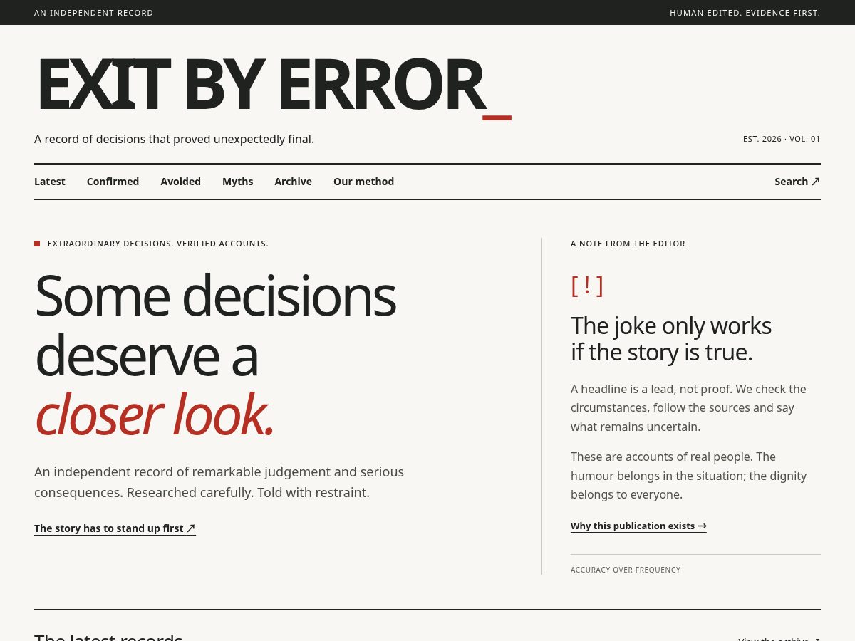 Landing-page snapshot of exitbyerror.com