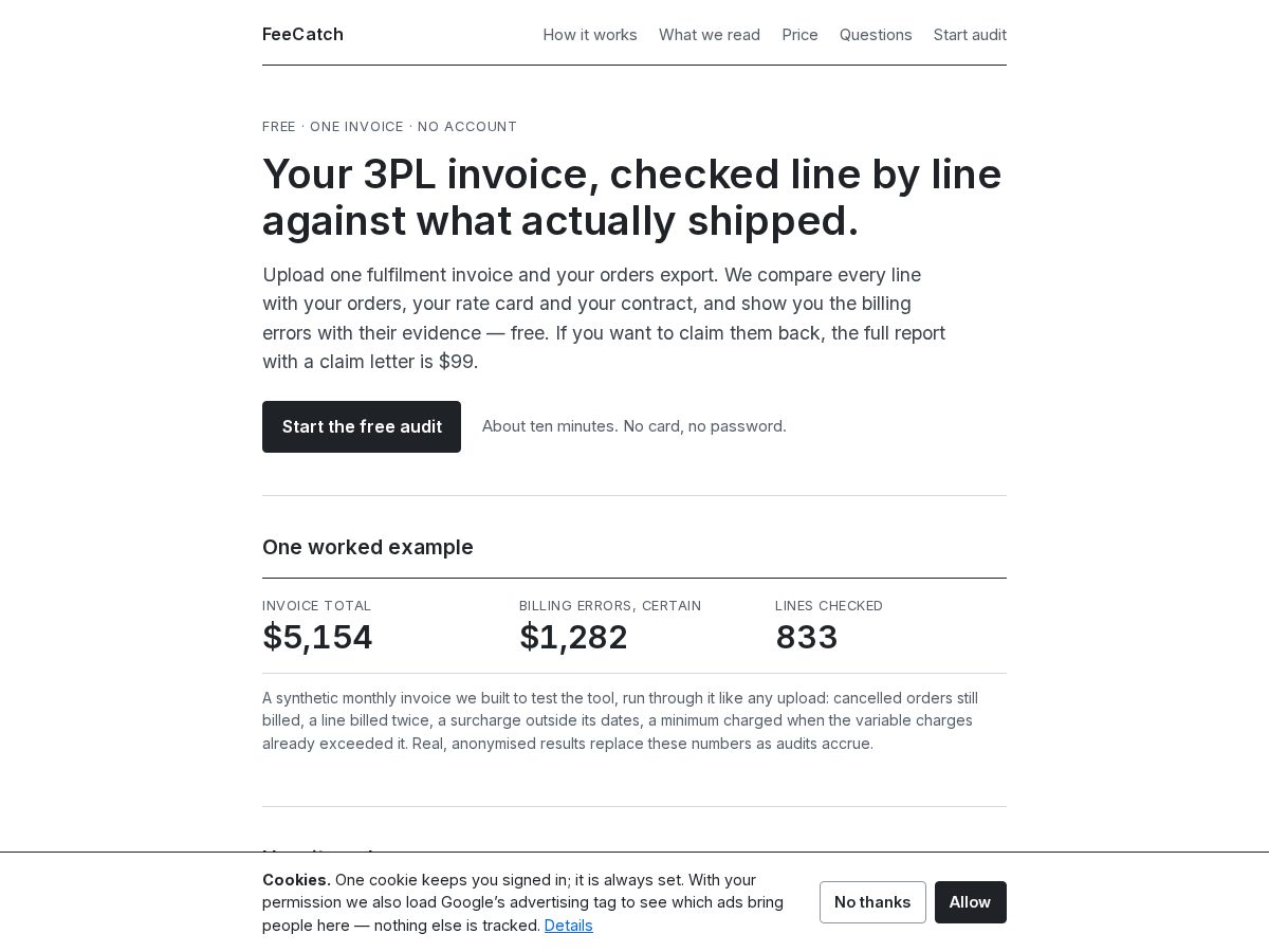 Landing-page snapshot of feecatch.com