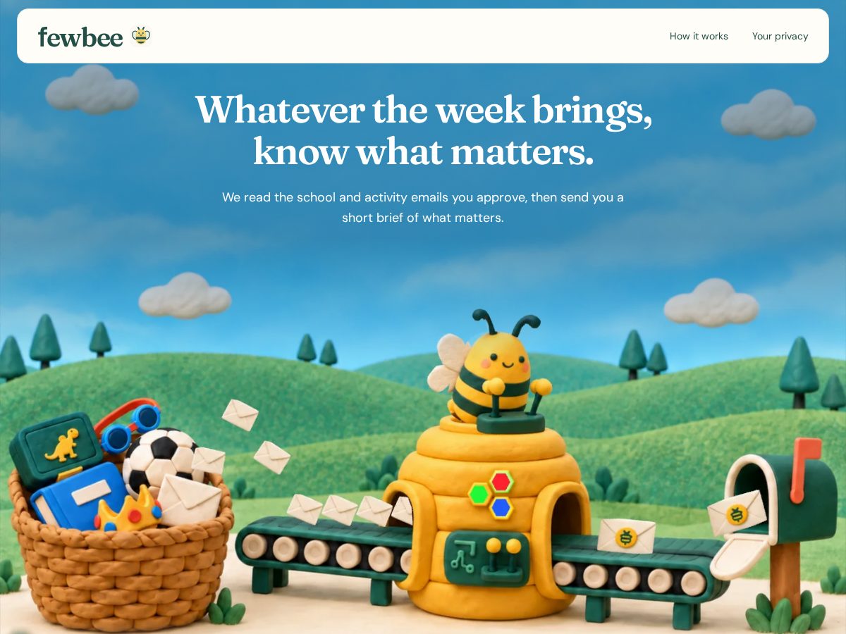 Landing-page snapshot of fewbee.com