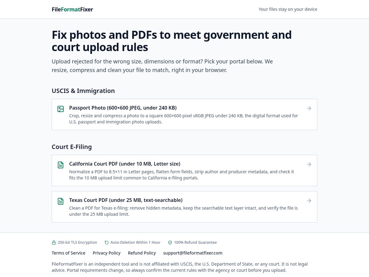 Landing-page snapshot of fileformatfixer.com