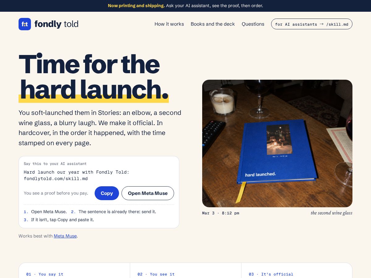 Landing-page snapshot of fondlytold.com