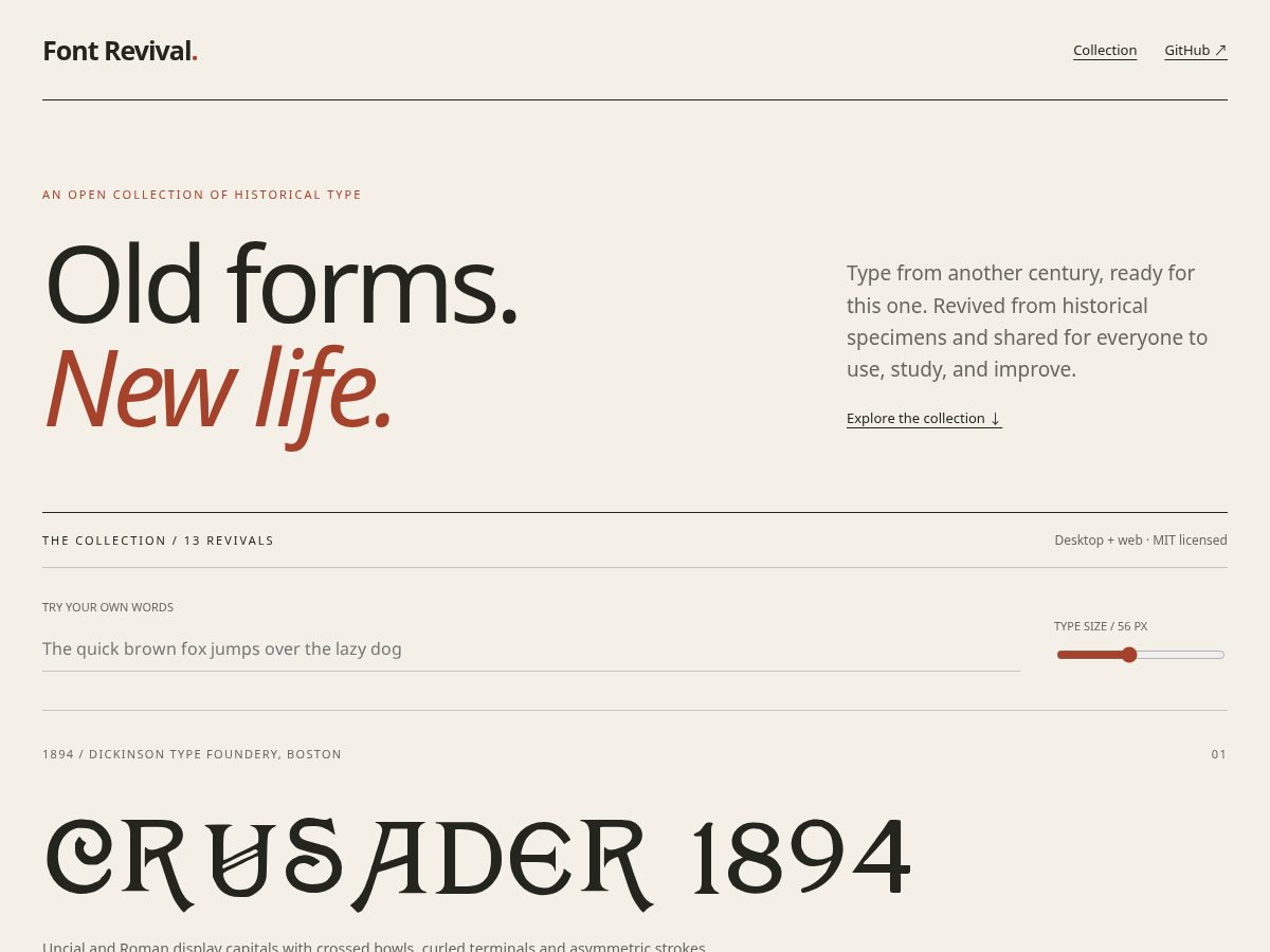 Landing-page snapshot of font-revival.com