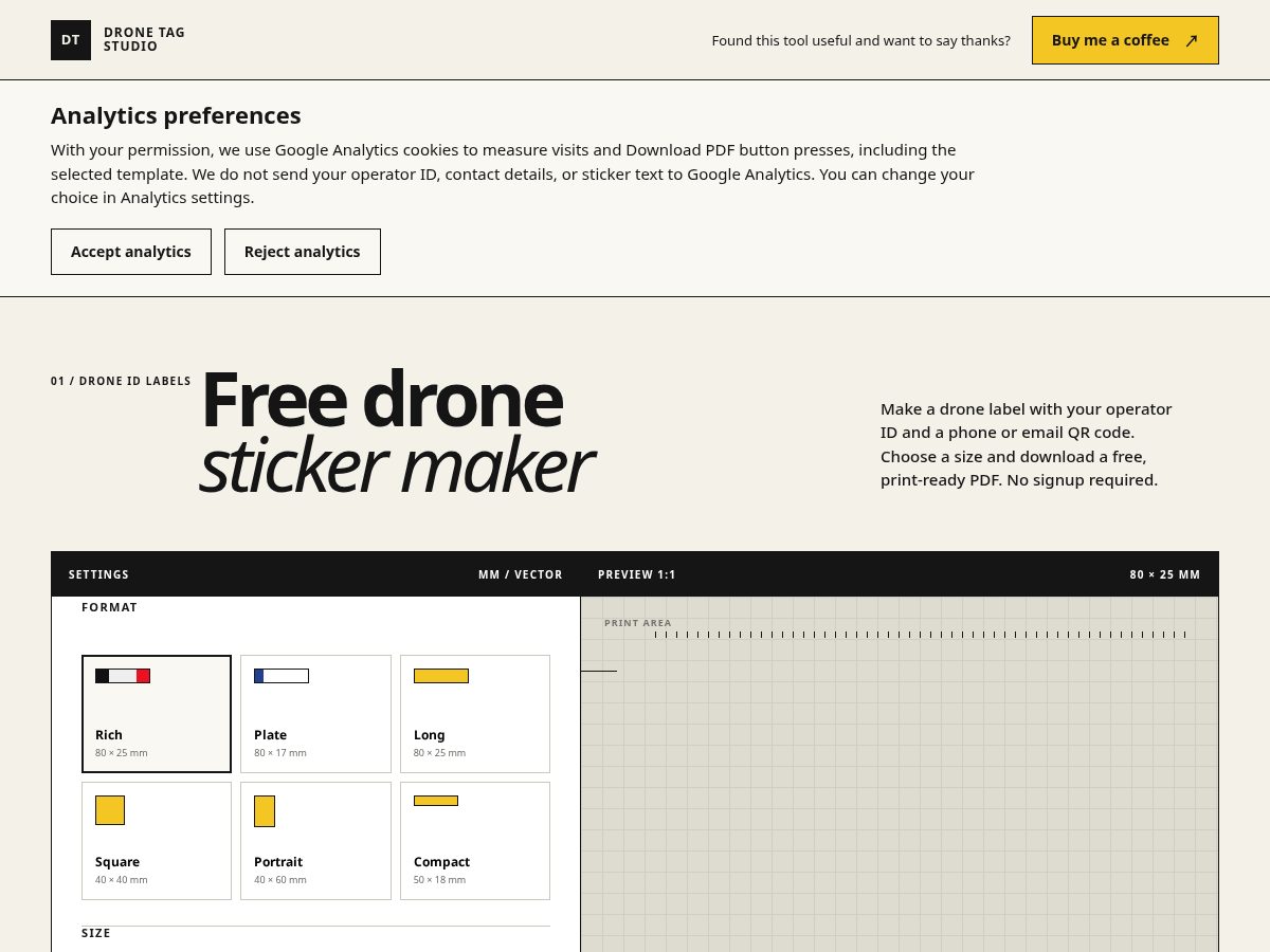 Landing-page snapshot of freedronestickers.com
