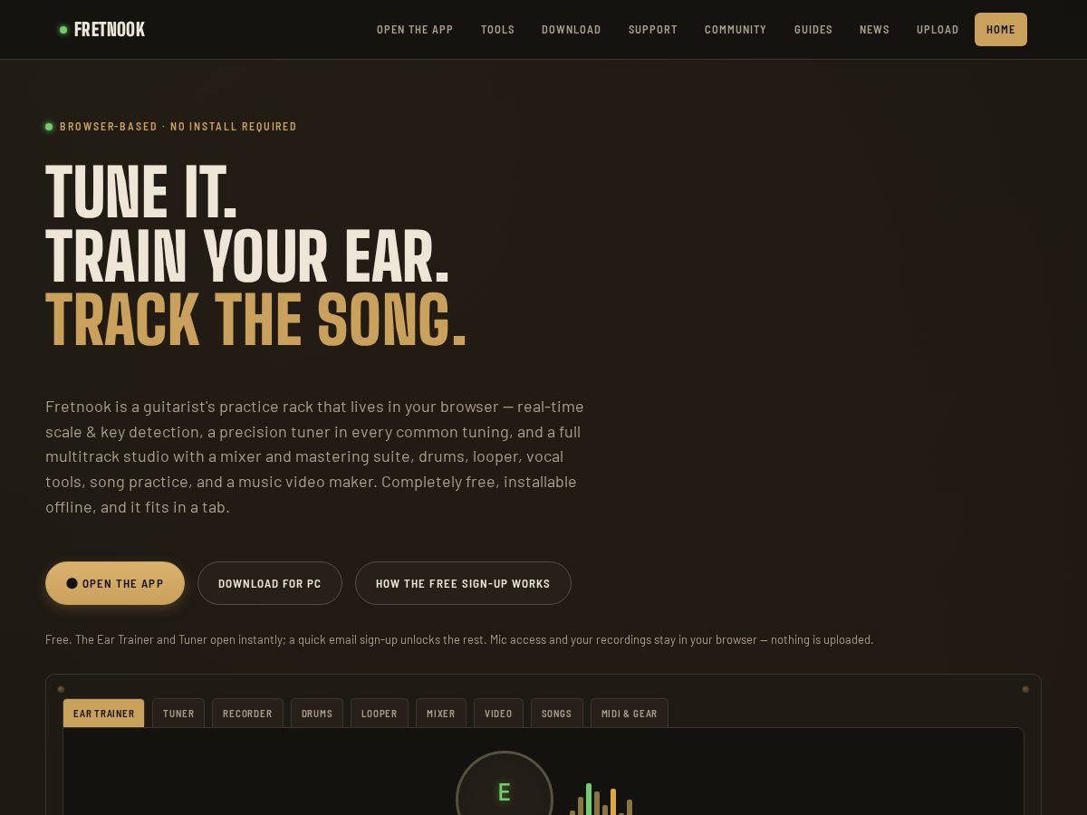 Landing-page snapshot of fretnook.com