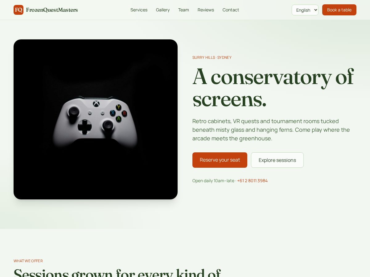 Landing-page snapshot of frozenquestmasters.live