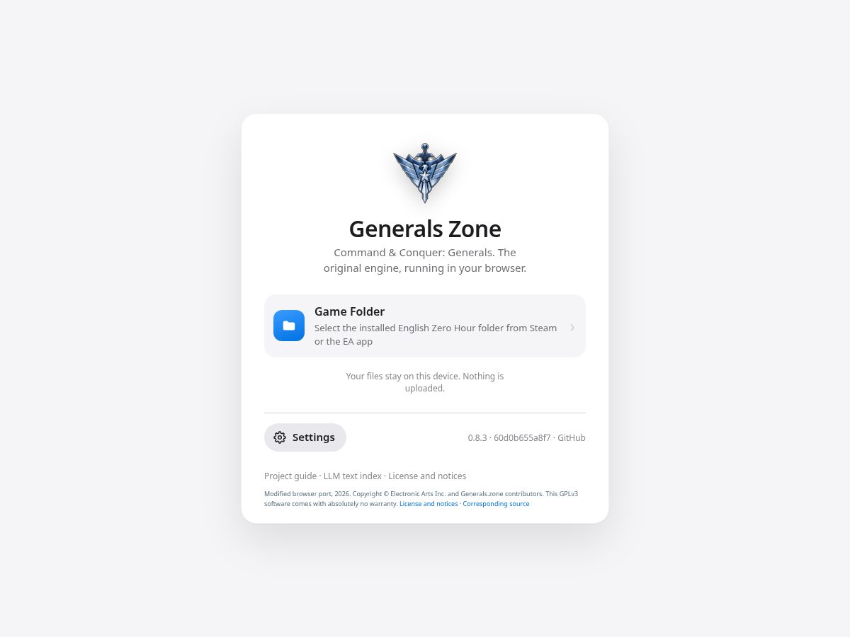 Landing-page snapshot of generals.zone