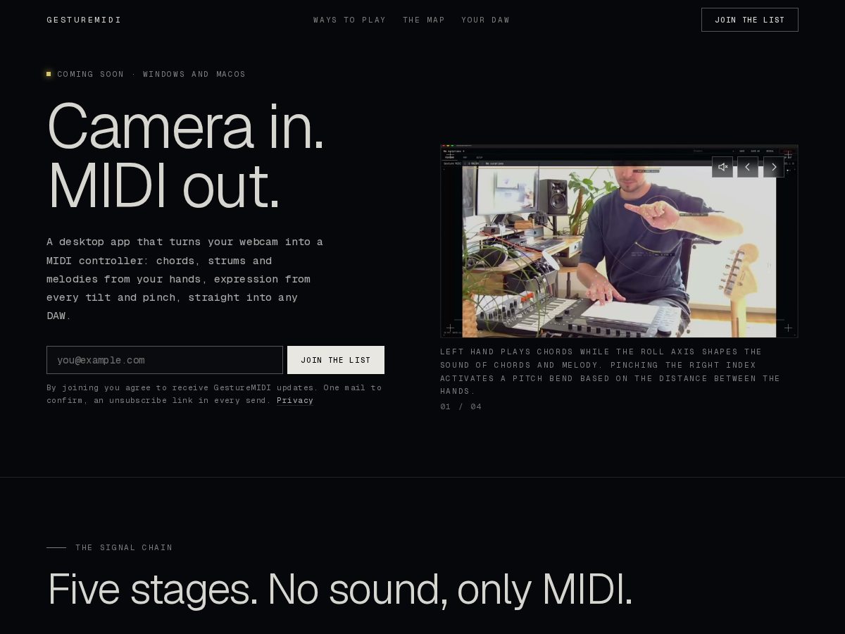 Landing-page snapshot of gesturemidi.com
