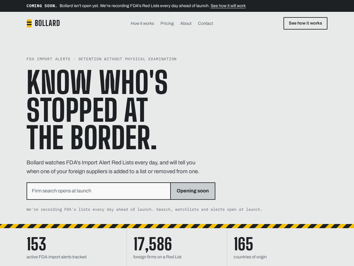 Landing-page snapshot of getbollard.com