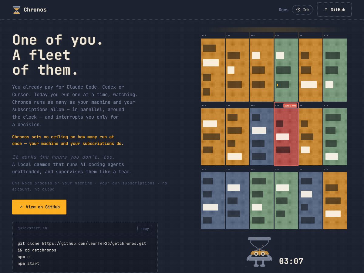 Landing-page snapshot of getchronos.org