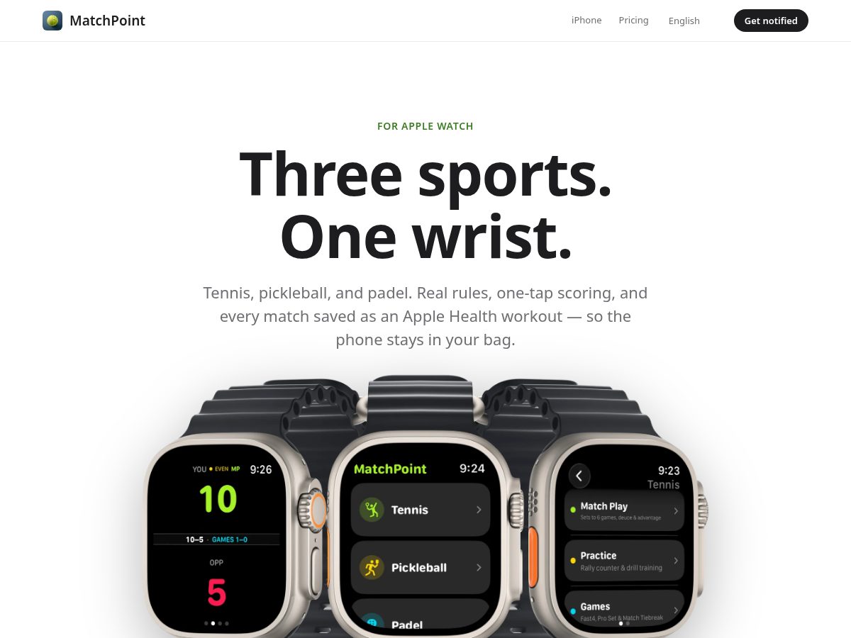Landing-page snapshot of getmatchpointapp.com