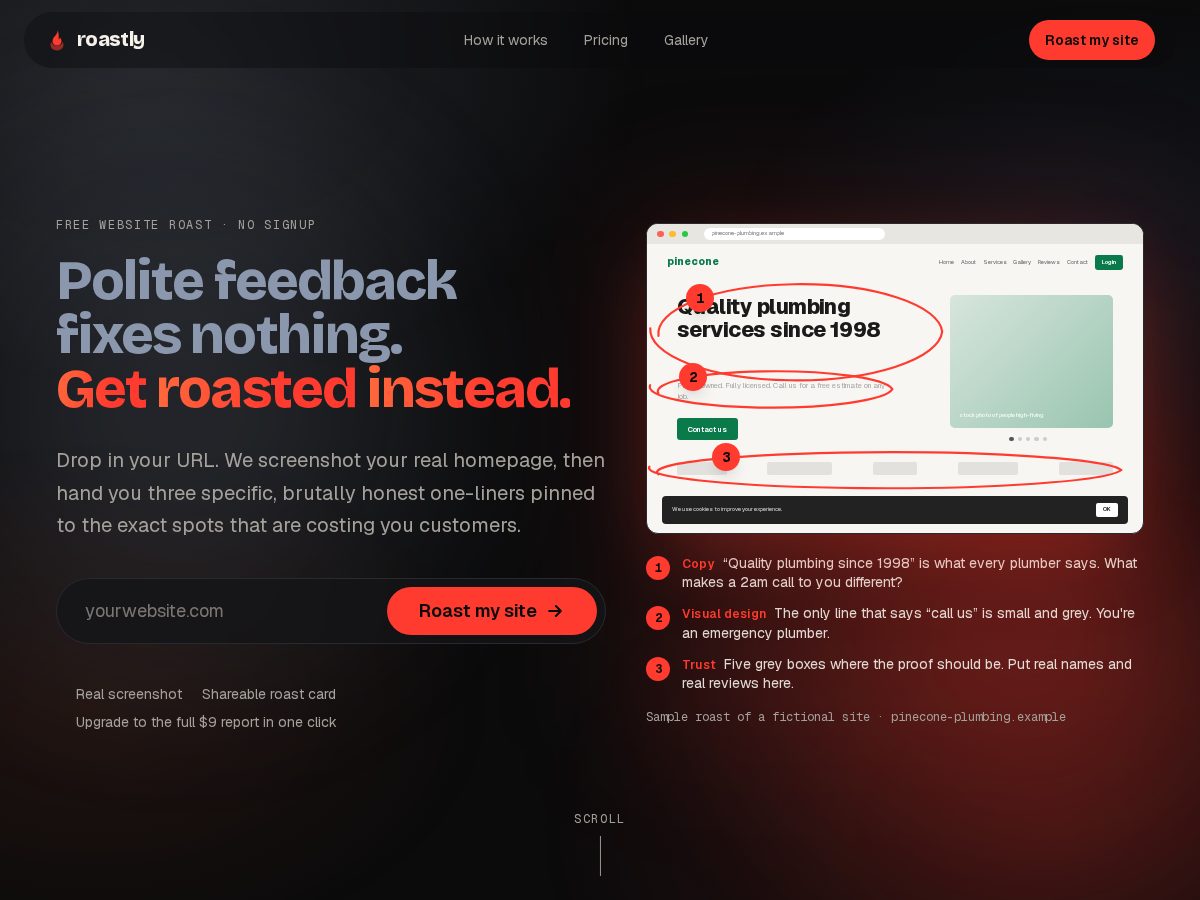 Landing-page snapshot of getroastly.app