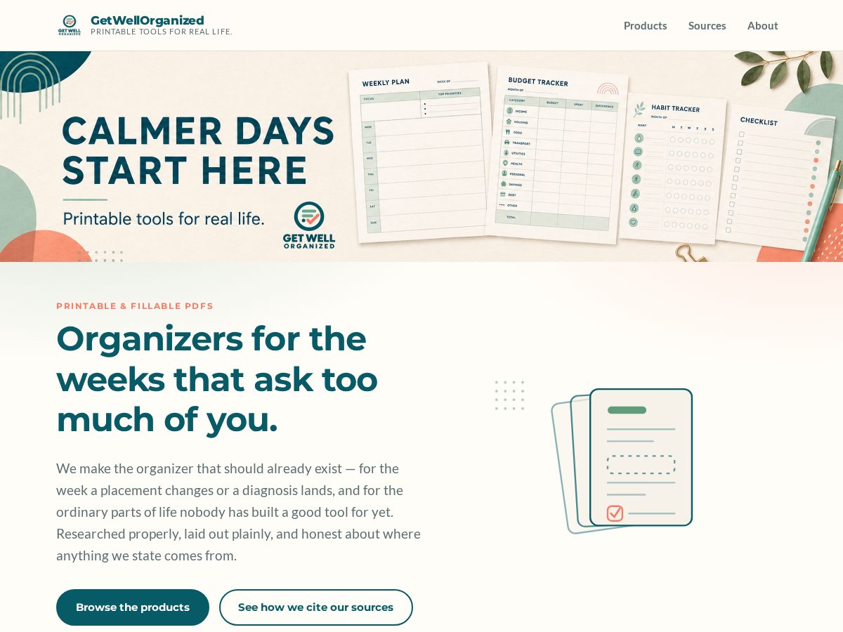 Landing-page snapshot of getwellorganized.com