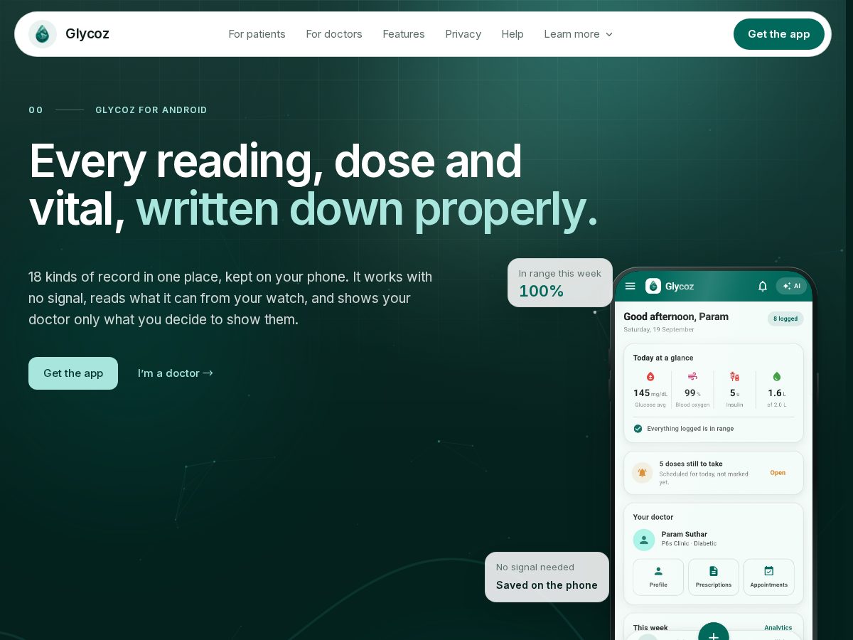 Landing-page snapshot of glycoz.com