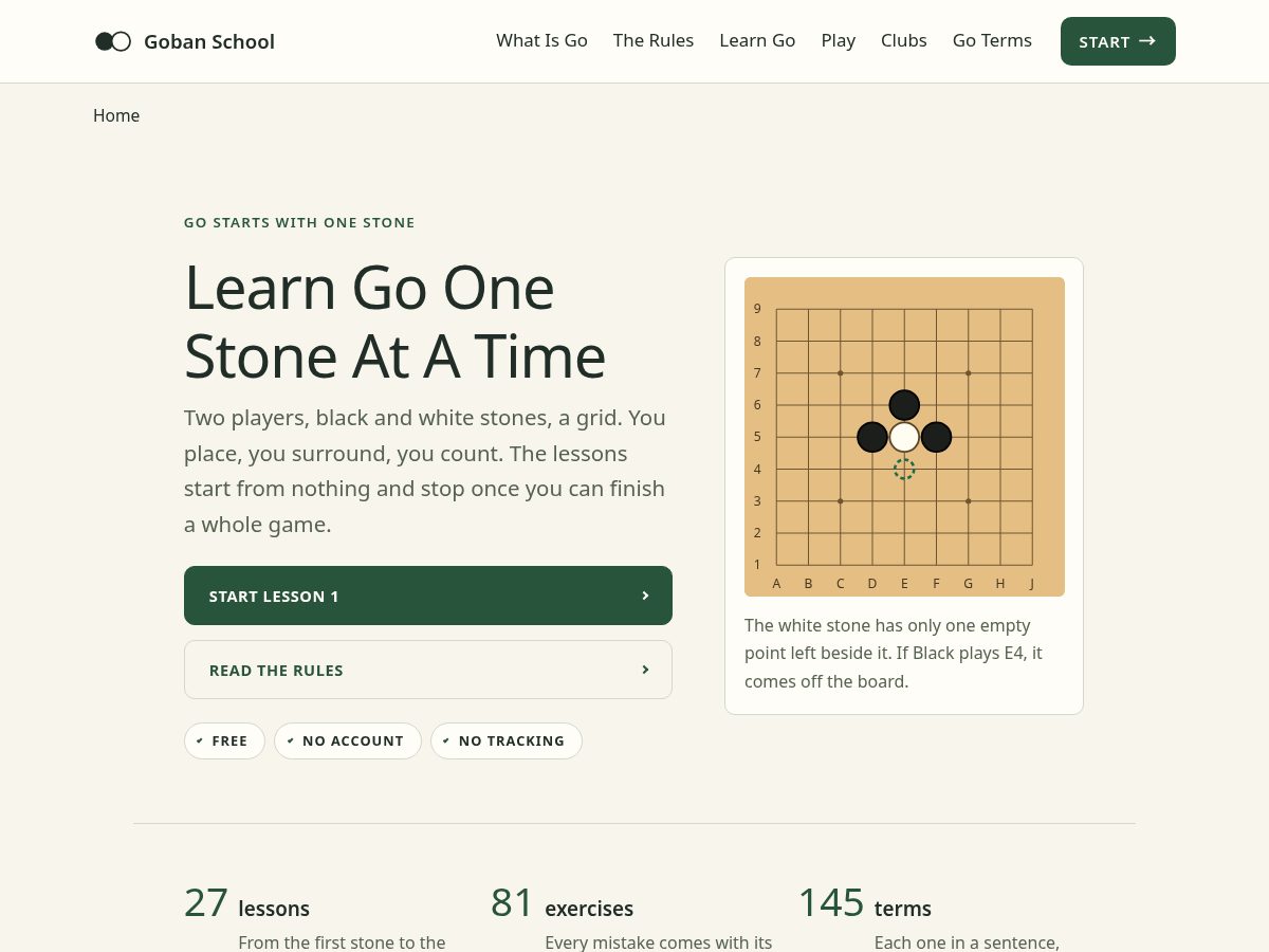 Landing-page snapshot of gobanschool.com