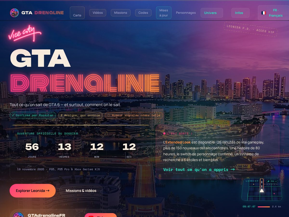 Landing-page snapshot of gtadrenaline.com