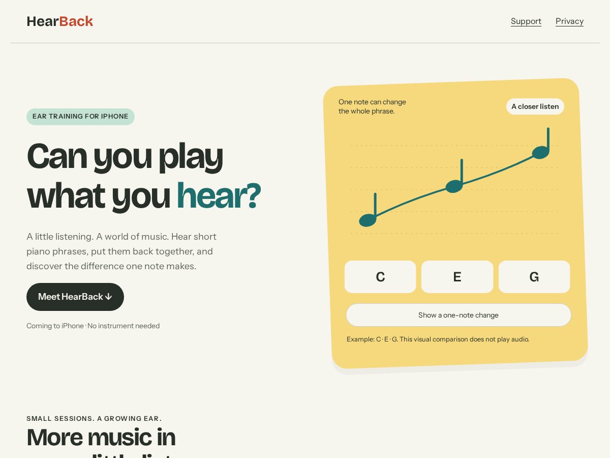 Landing-page snapshot of hearbackmusic.com
