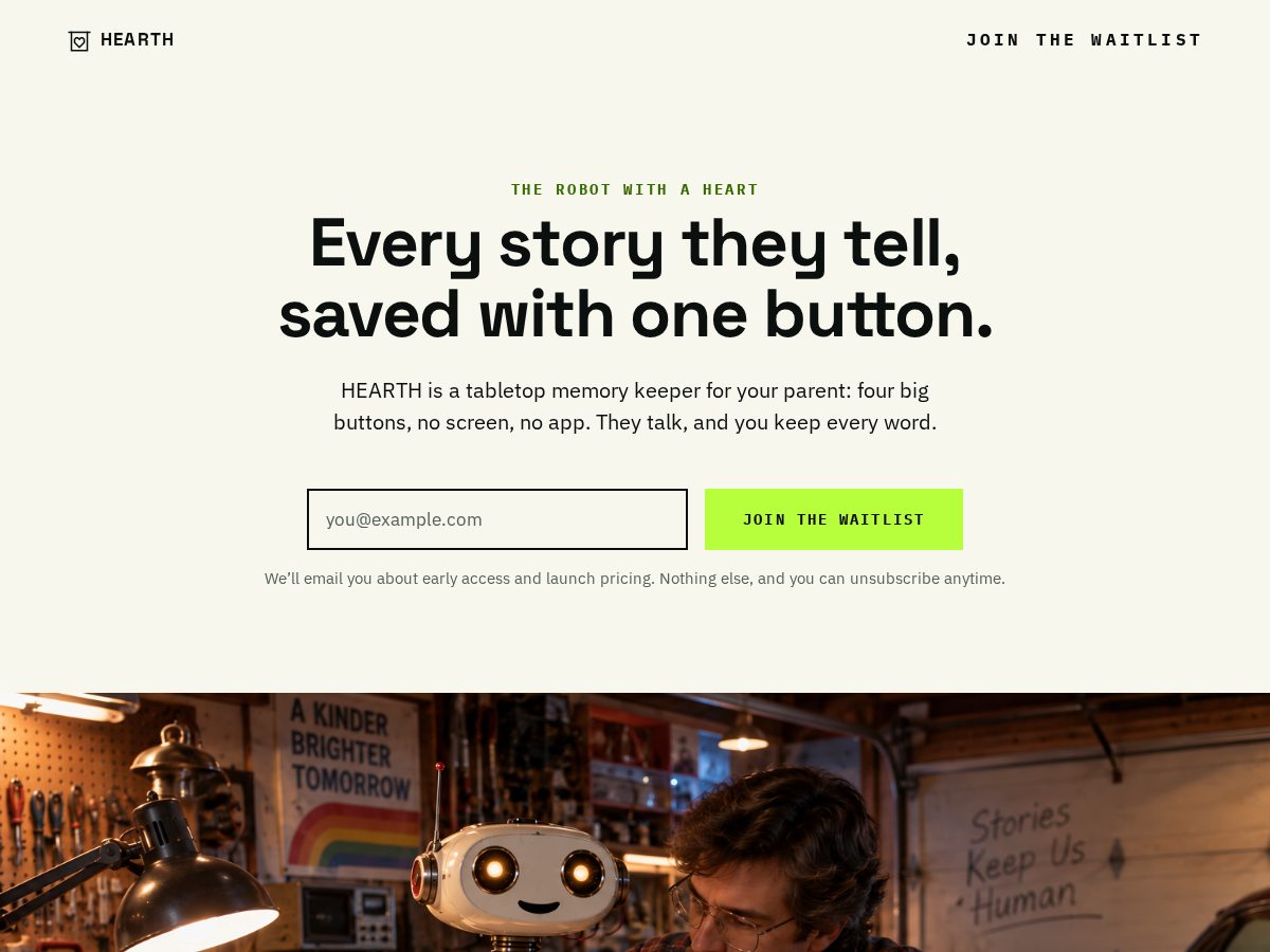 Landing-page snapshot of hearthrobot.com