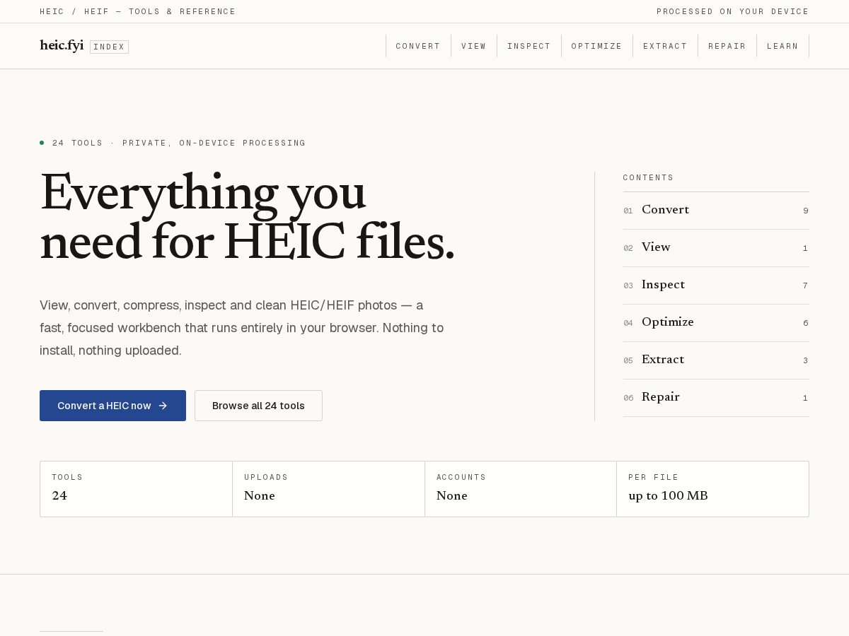 Landing-page snapshot of heic.fyi