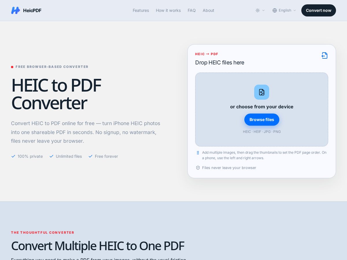Landing-page snapshot of heicpdf.com
