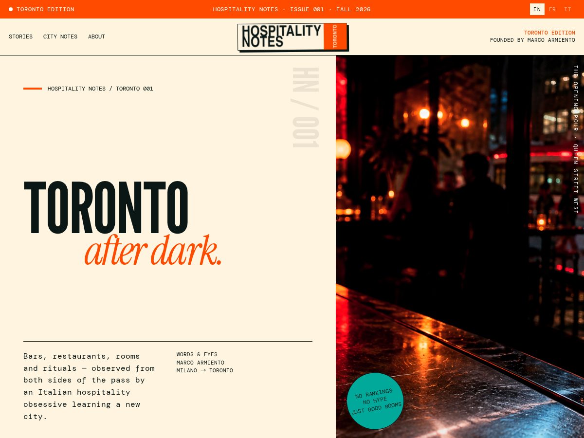 Landing-page snapshot of hospitalitynotes.com