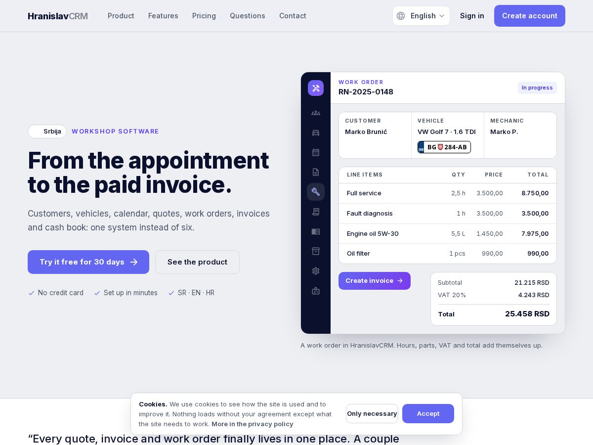 Landing-page snapshot of hranislav.com
