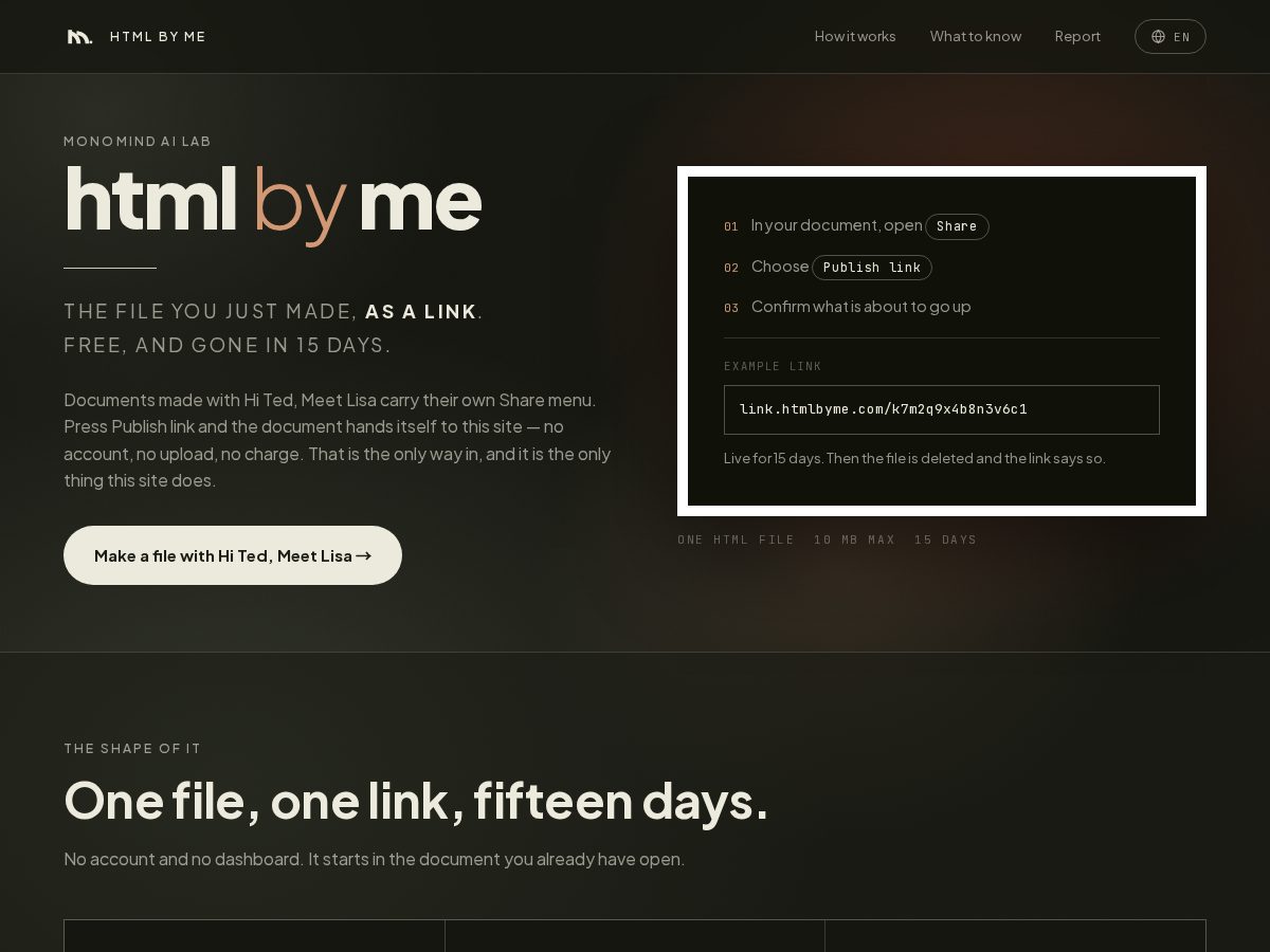 Landing-page snapshot of htmlbyme.com