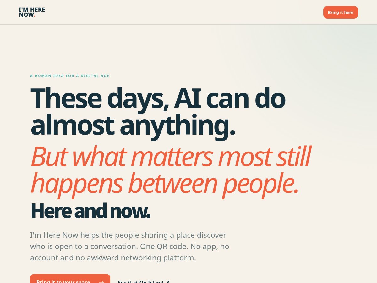 Landing-page snapshot of im-here.now
