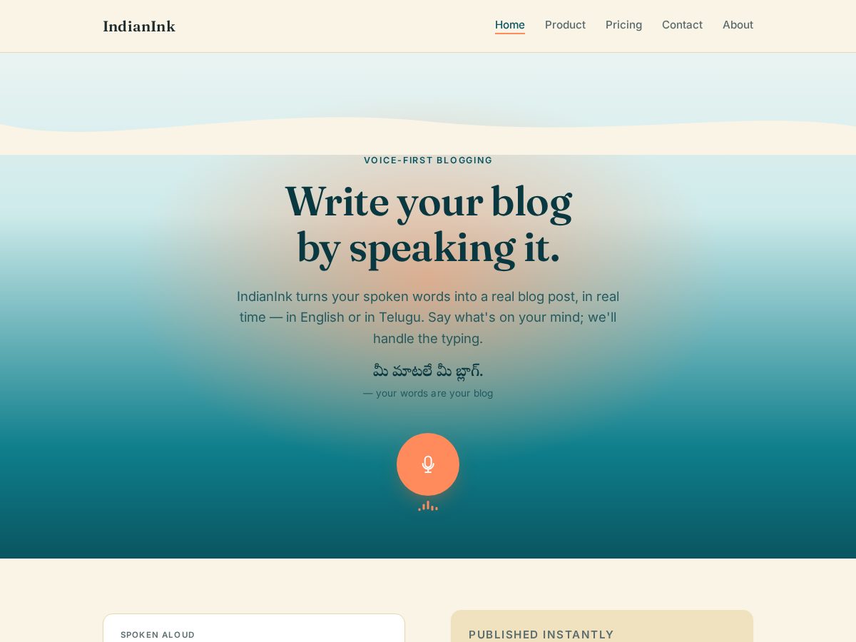 Landing-page snapshot of indianink.net