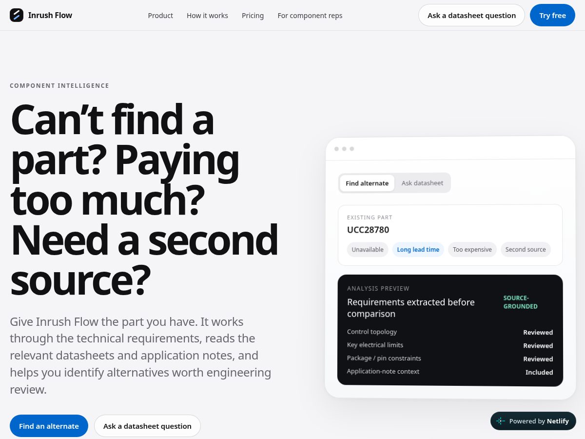 Landing-page snapshot of inrushflow.com