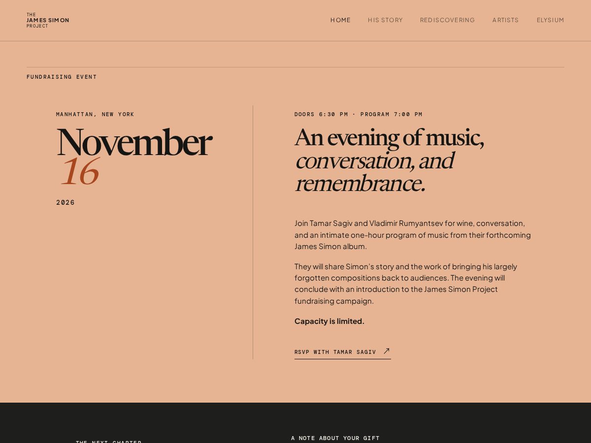 Landing-page snapshot of jamessimonproject.org