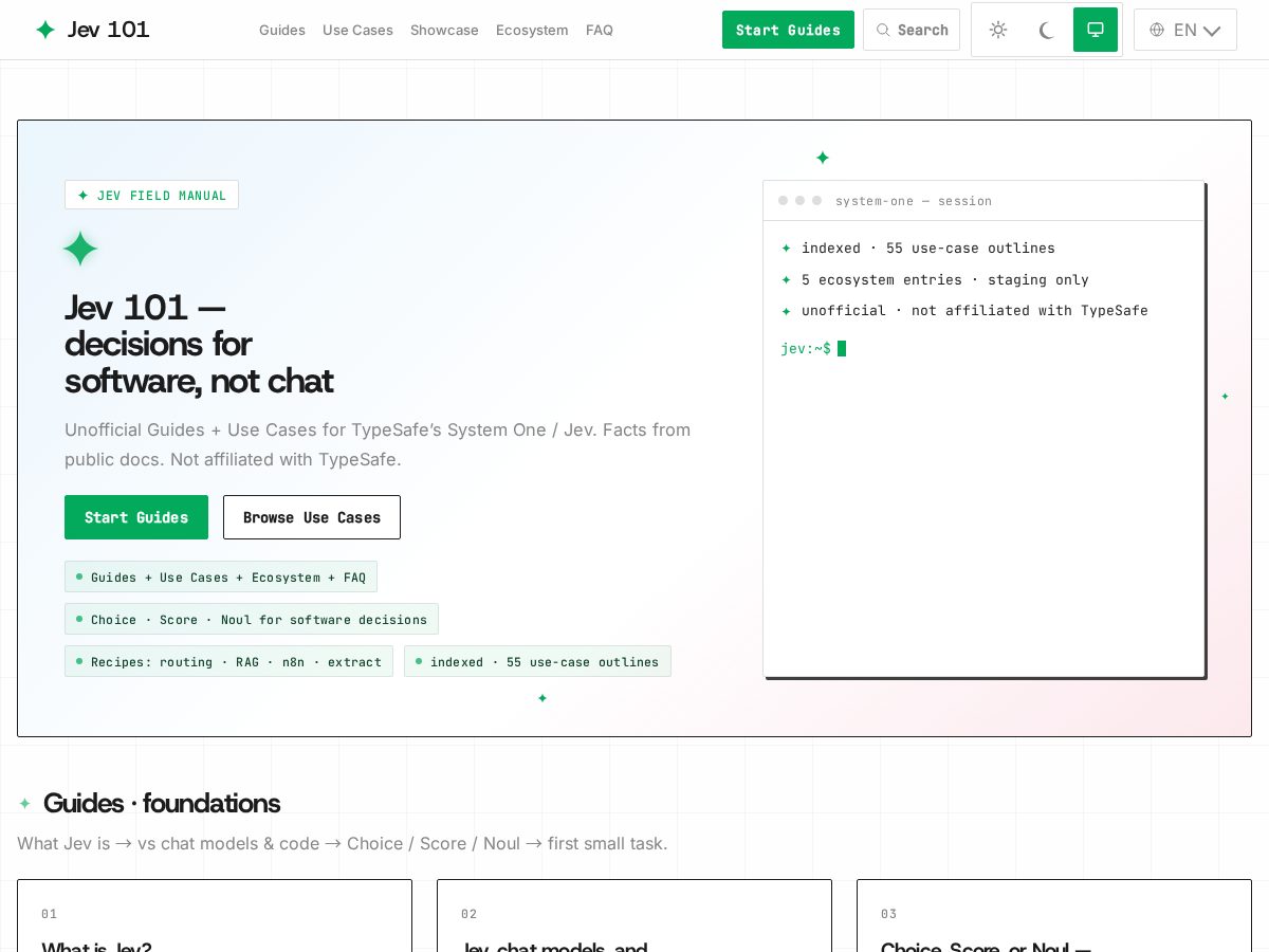 Landing-page snapshot of jev101.dev