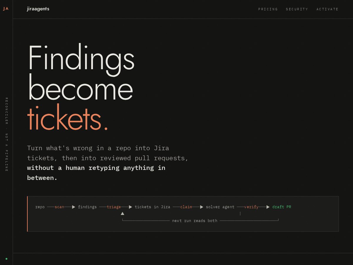 Landing-page snapshot of jiraagents.com