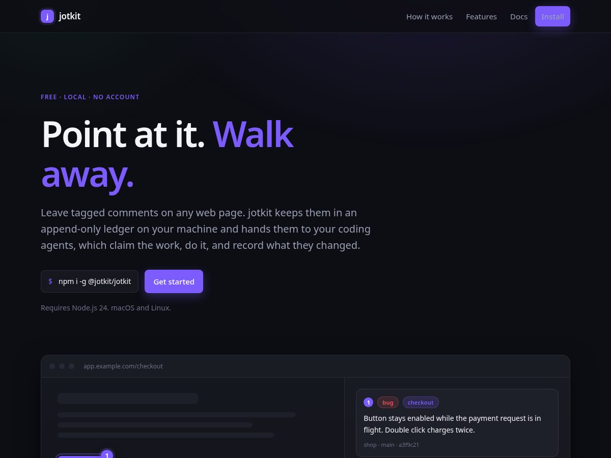Landing-page snapshot of jotkit.dev