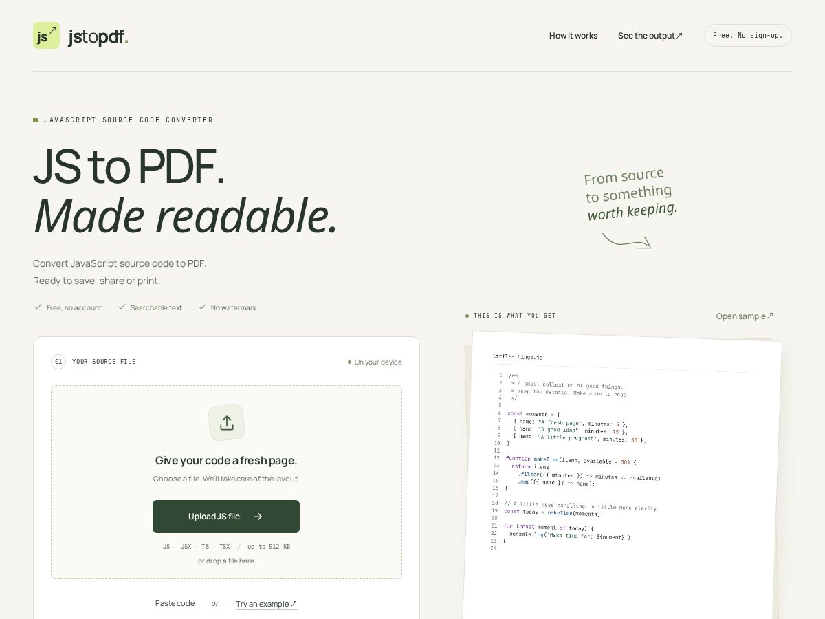 Landing-page snapshot of jstopdf.com
