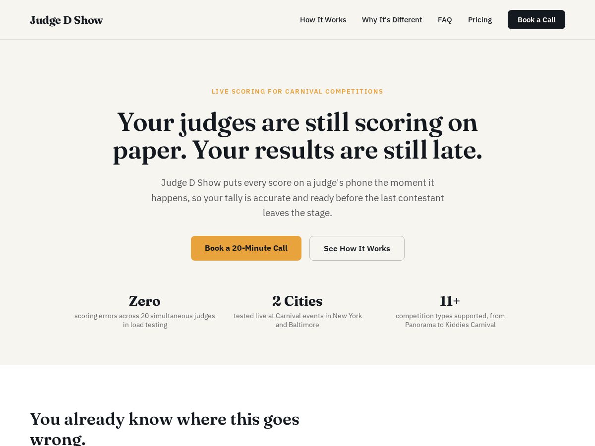 Landing-page snapshot of judgedshow.com