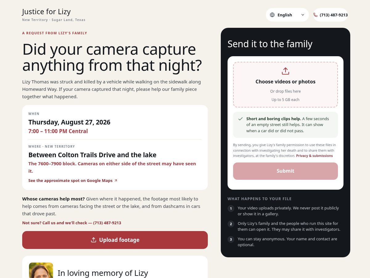Landing-page snapshot of justiceforlizy.org
