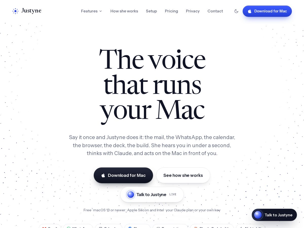 Landing-page snapshot of justyne.fun