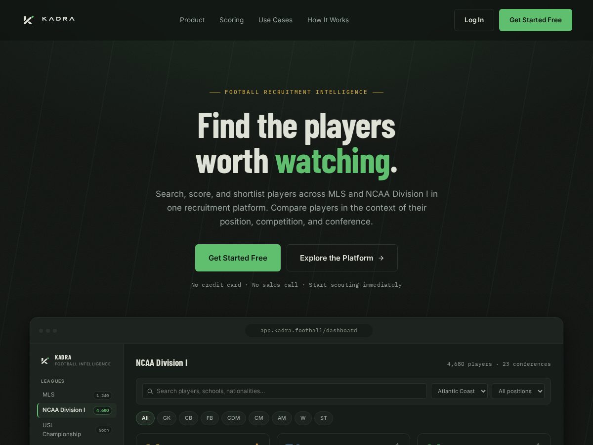 Landing-page snapshot of kadrafootball.com