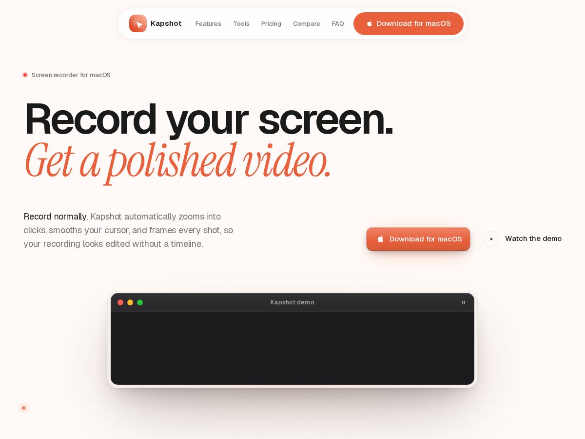 Landing-page snapshot of kapshot.cloud