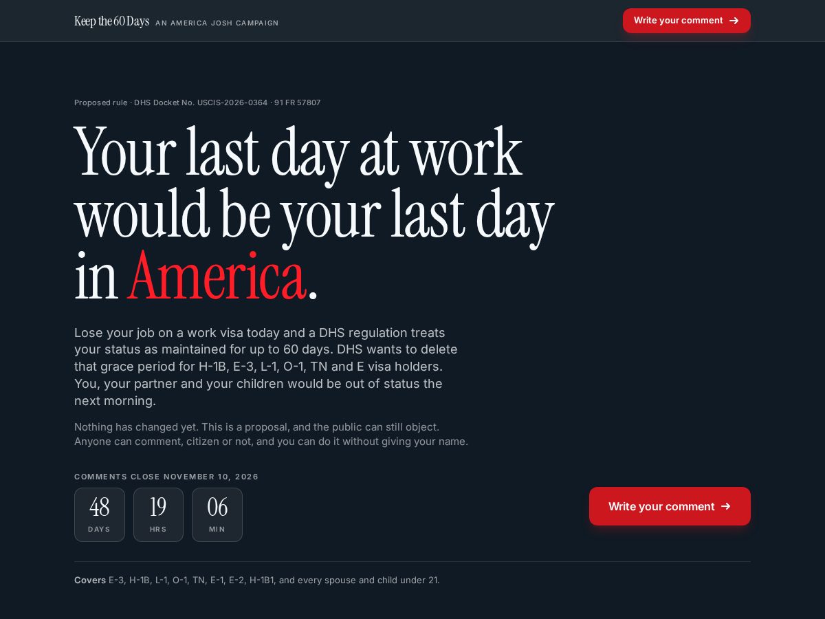 Landing-page snapshot of keepthe60days.com