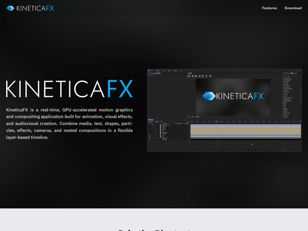 Landing-page snapshot of kineticafx.com