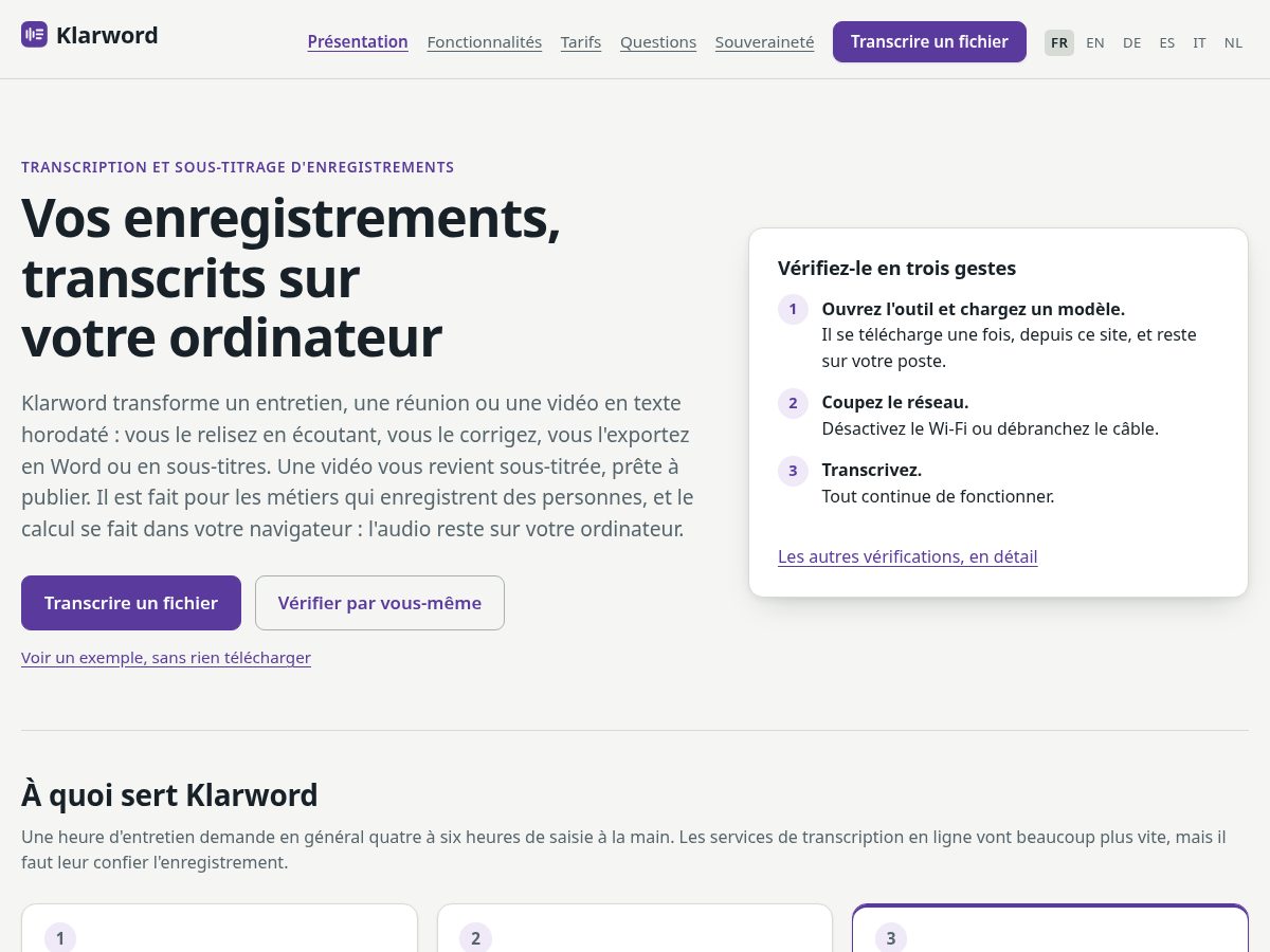 Landing-page snapshot of klarword.com